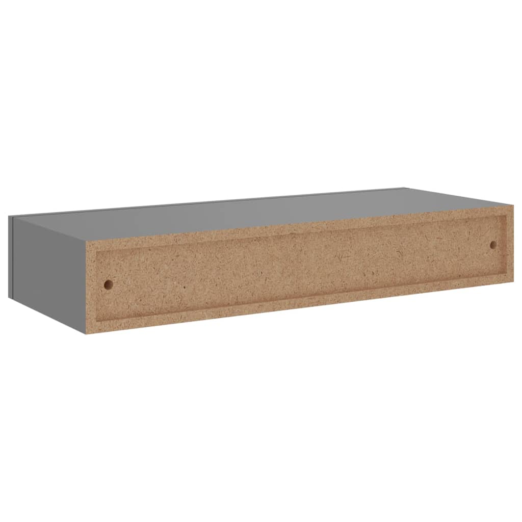 Veggmonterte skuffehyller 2 stk grå 60x23,5x10 cm MDF