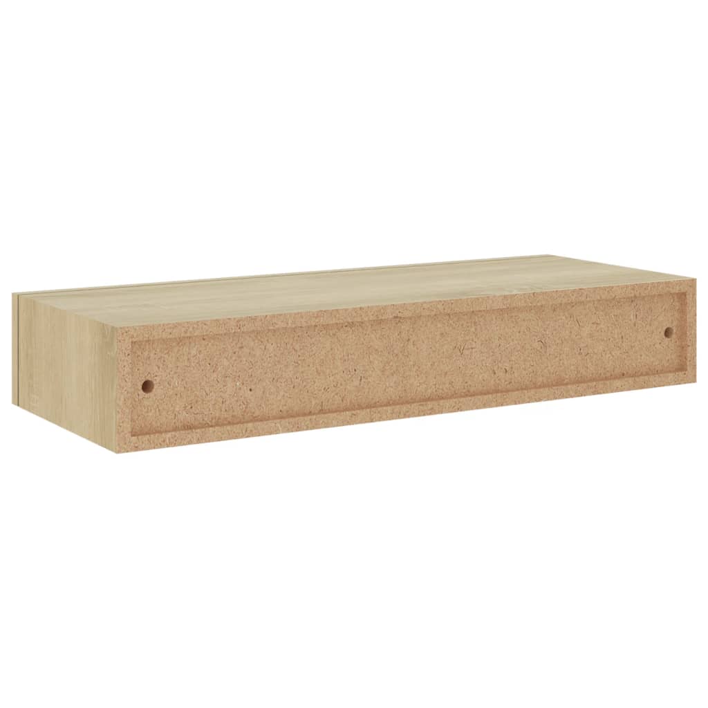 Veggmonterte skuffehyller 2 stk eik 60x23,5x10 cm MDF