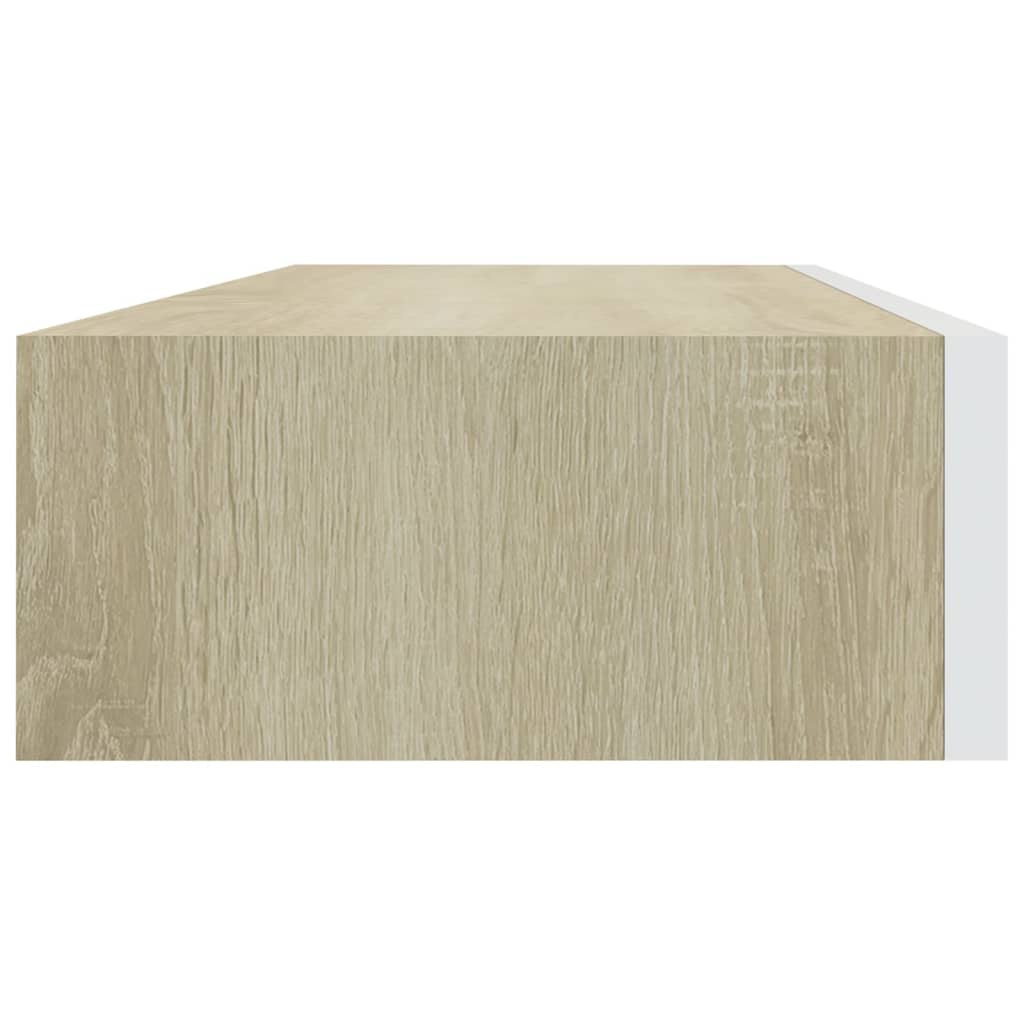 Veggmonterte skuffehyller 2 stk eik og hvit 60x23,5x10 cm MDF