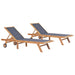 Foldbar solseng med hjul 2 stk heltre teak og textilene