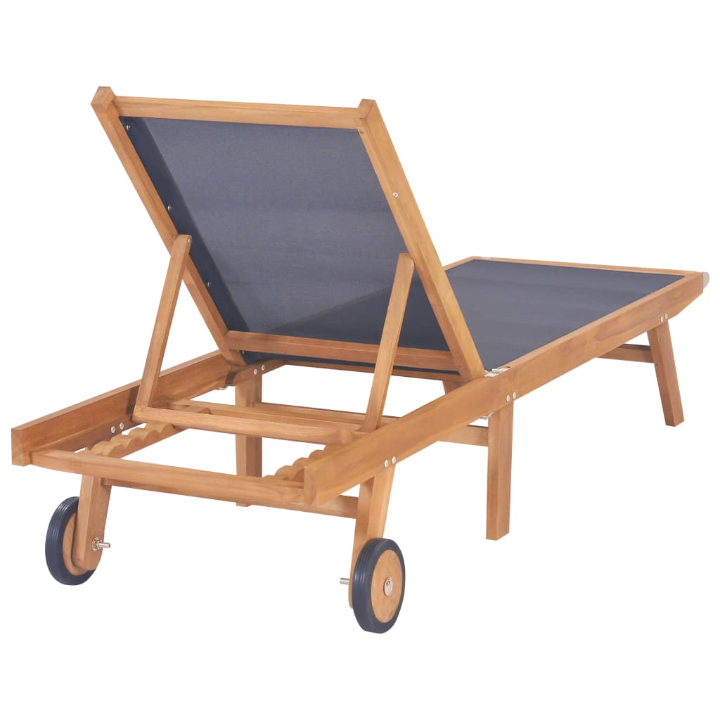 Foldbar solseng med hjul 2 stk heltre teak og textilene
