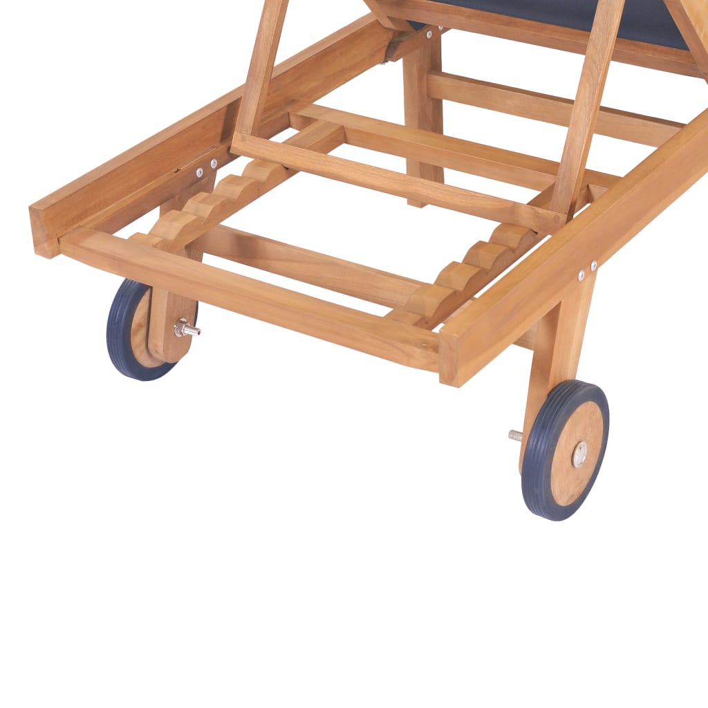 Foldbar solseng med hjul 2 stk heltre teak og textilene