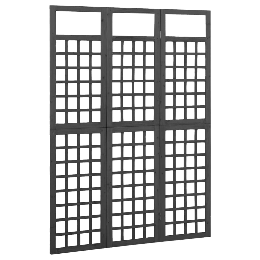 Romdeler/espalier 3 paneler heltre gran svart 121x180 cm