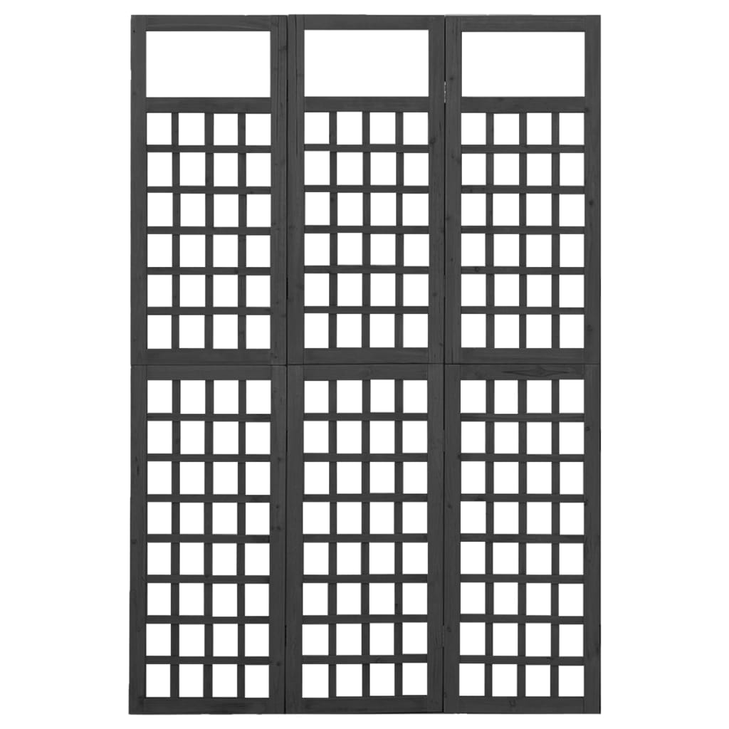 Romdeler/espalier 3 paneler heltre gran svart 121x180 cm