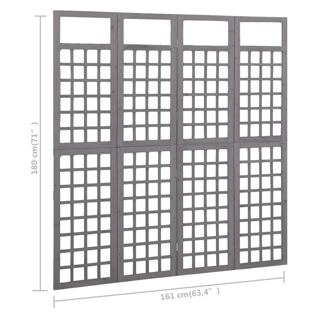 Romdeler/espalier 4 paneler heltre gran grå 161x180 cm