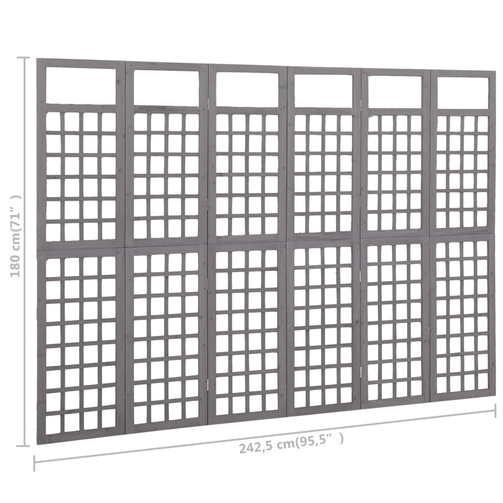 Romdeler/espalier 6 paneler heltre gran grå 242,5x180 cm