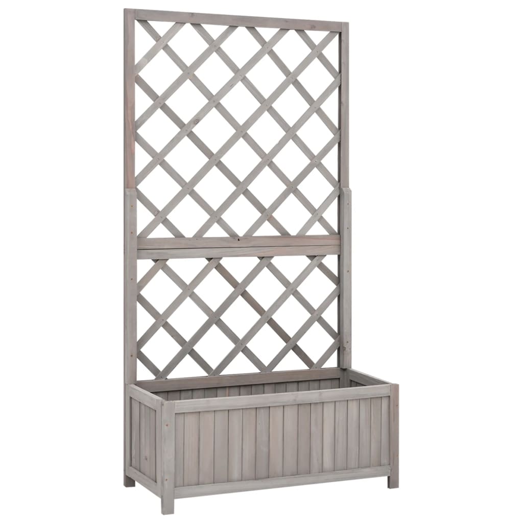 Blomsterkasse med espalier grå 70x30x135 cm heltre gran