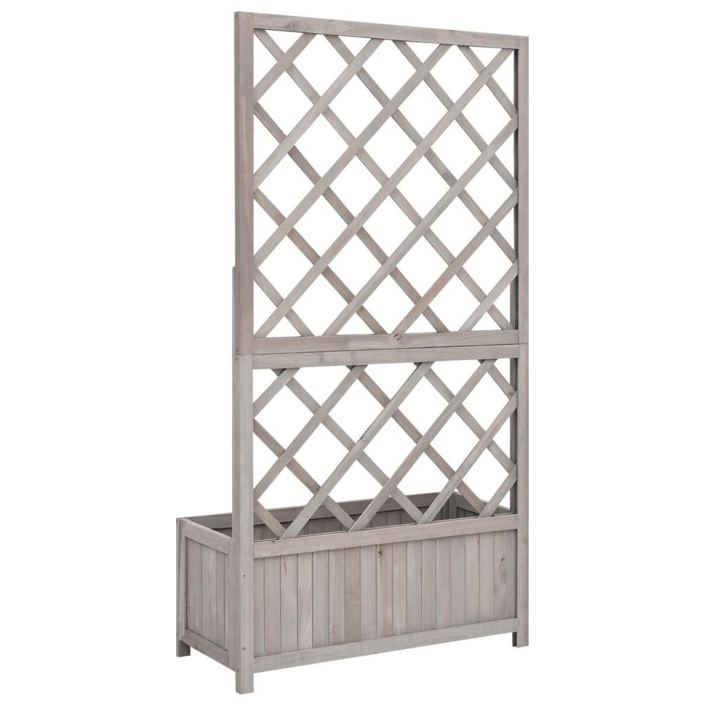 Blomsterkasse med espalier grå 70x30x135 cm heltre gran
