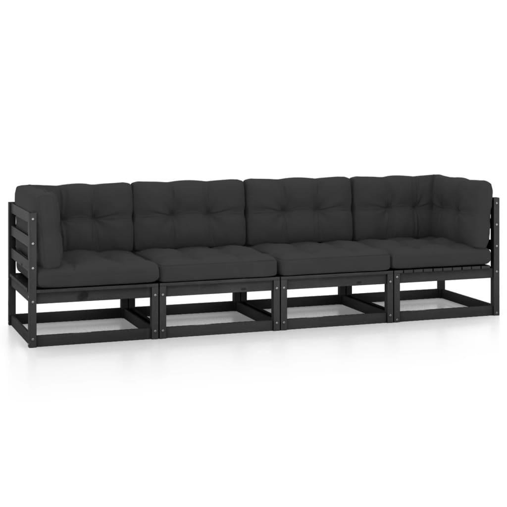 Hagesofa med puter 4-seters heltre furu