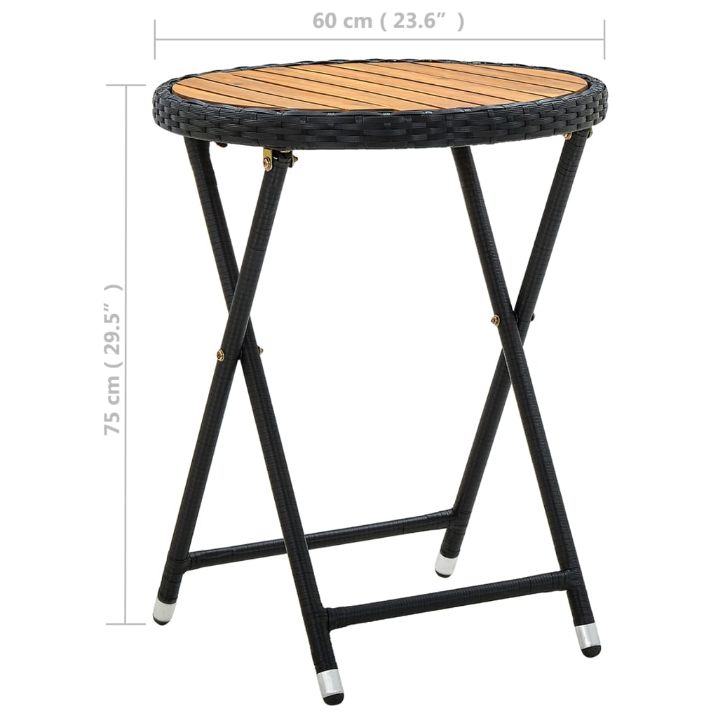 Tebord svart 60 cm polyrotting og heltre akasie