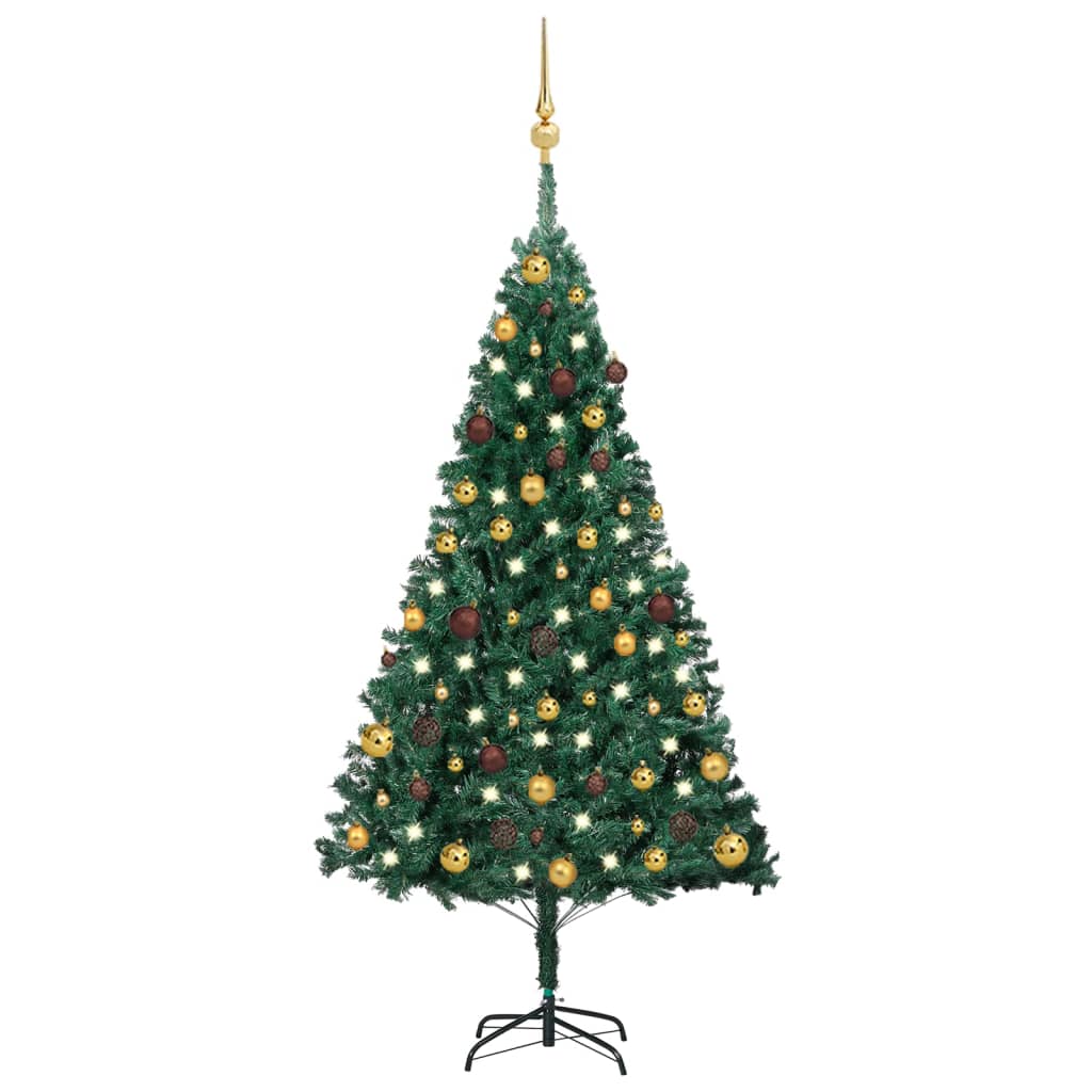 Forhåndsbelyst kunstig juletre med kulesett grønn 150 cm PVC