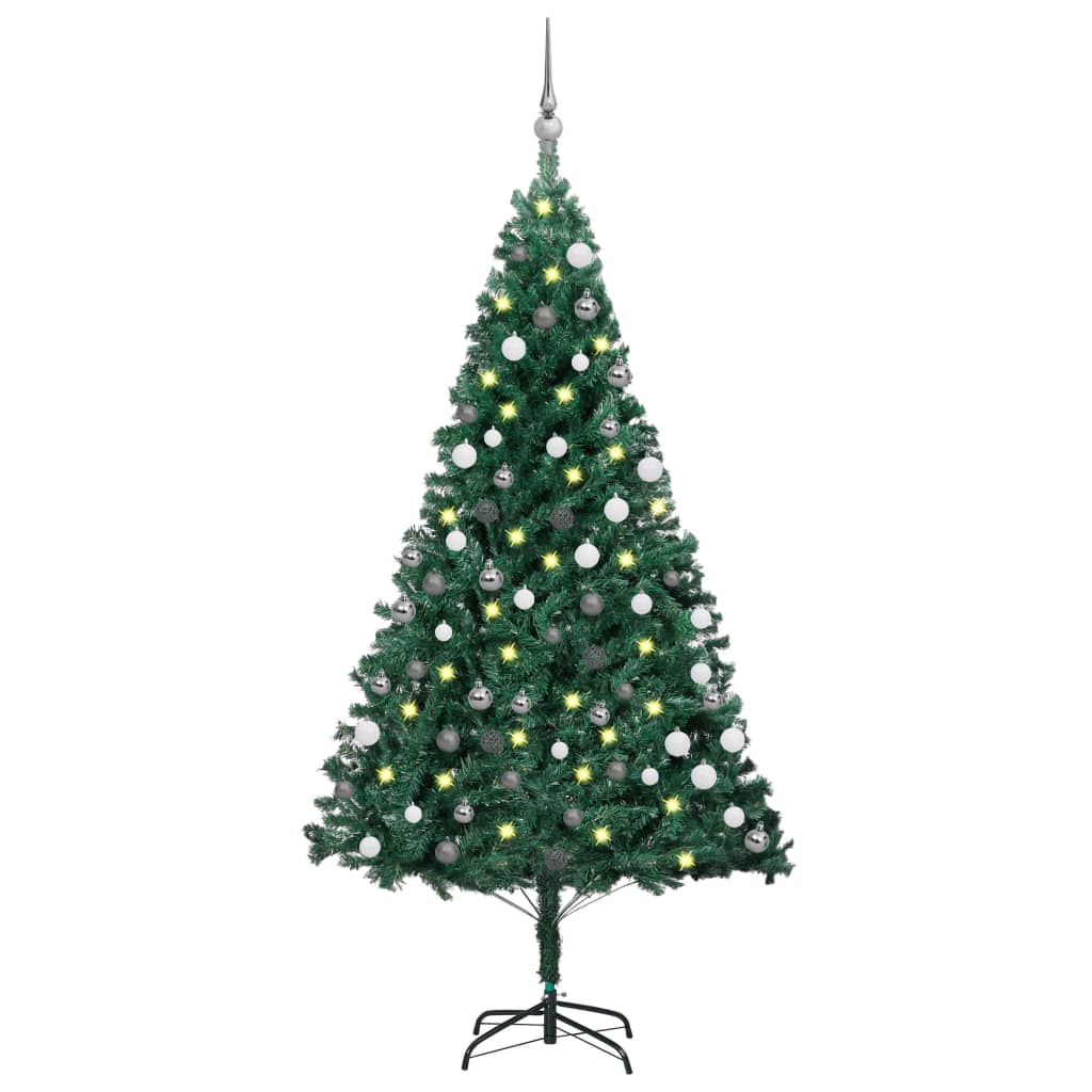 Forhåndsbelyst kunstig juletre med kulesett grønn 150 cm PVC