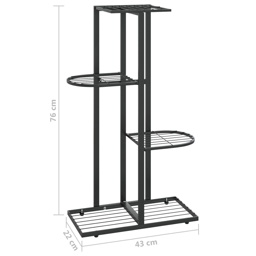 Blomsterstativ med 4 etasjer 43x22x76 cm svart metall