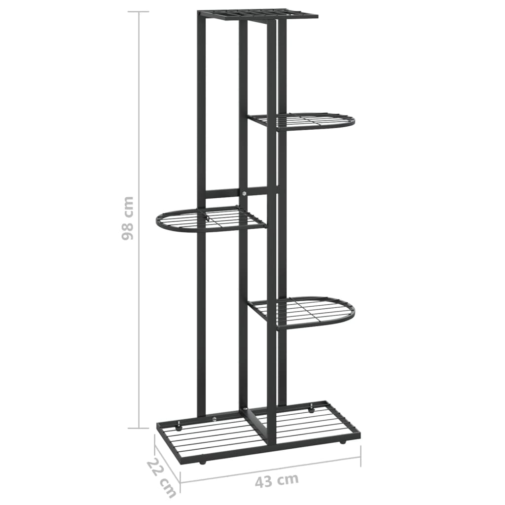 Blomsterstativ med 5 etasjer 43x22x98 cm svart metall
