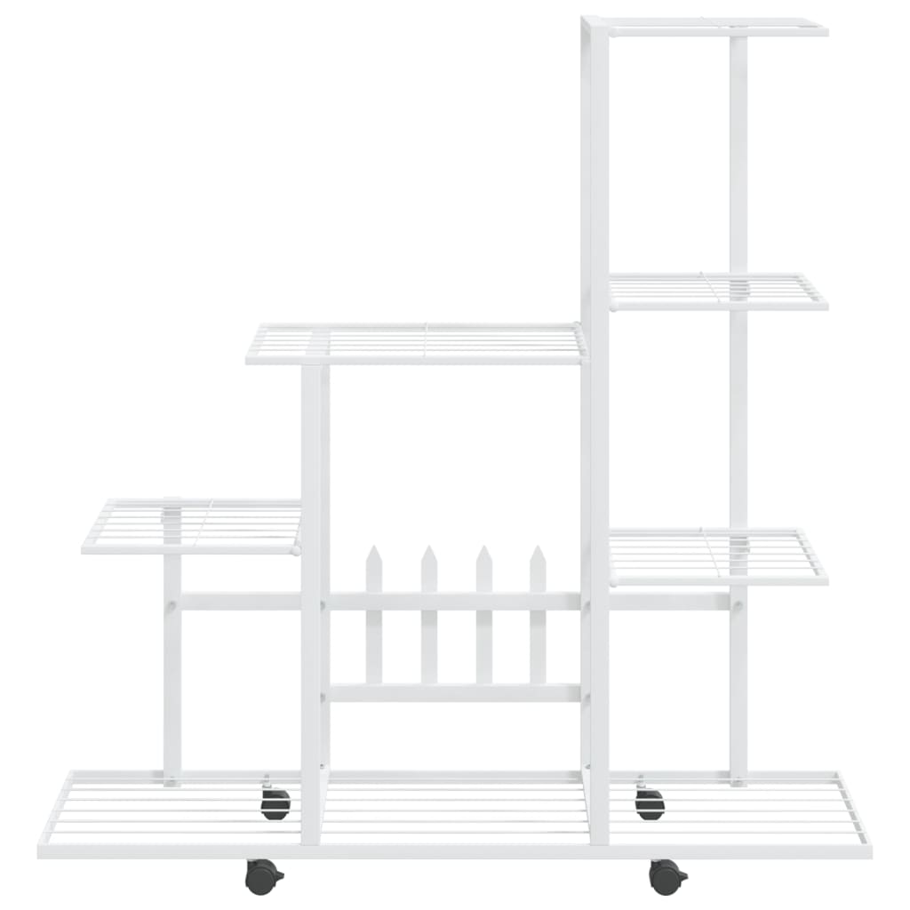 Blomsterstativ med hjul 94,5x25x92,5 cm hvit metall