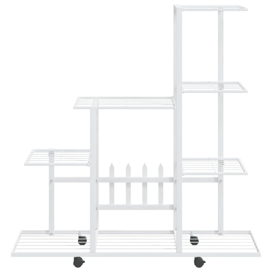 Blomsterstativ med hjul 94,5x25x92,5 cm hvit metall