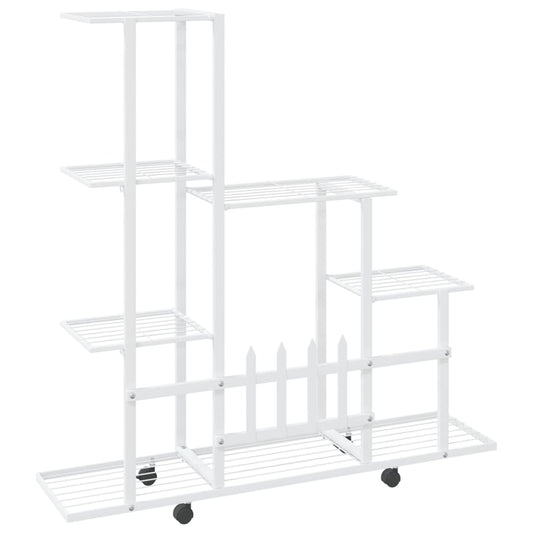 Blomsterstativ med hjul 94,5x25x92,5 cm hvit metall