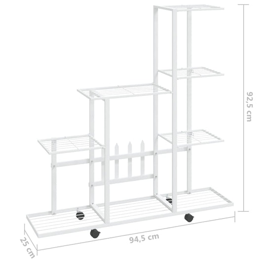 Blomsterstativ med hjul 94,5x25x92,5 cm hvit metall