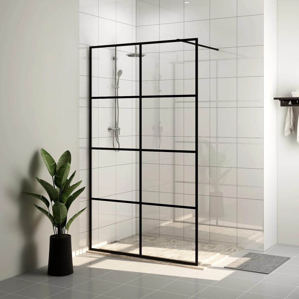Dusjvegg med klart ESG-glass 90x195 cm svart
