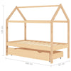 Ramme for barneseng med skuff heltre furu 80x160 cm