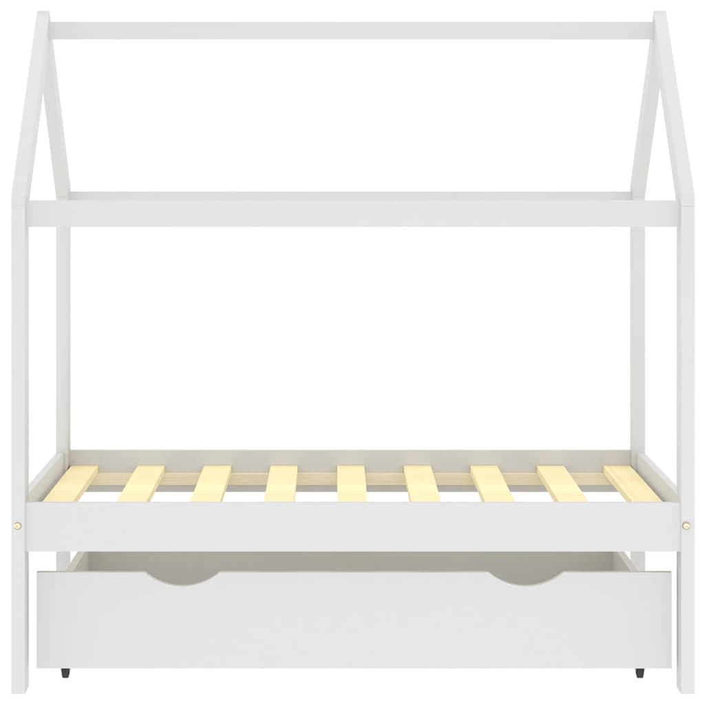 Ramme for barneseng med skuff hvit heltre furu 70x140 cm