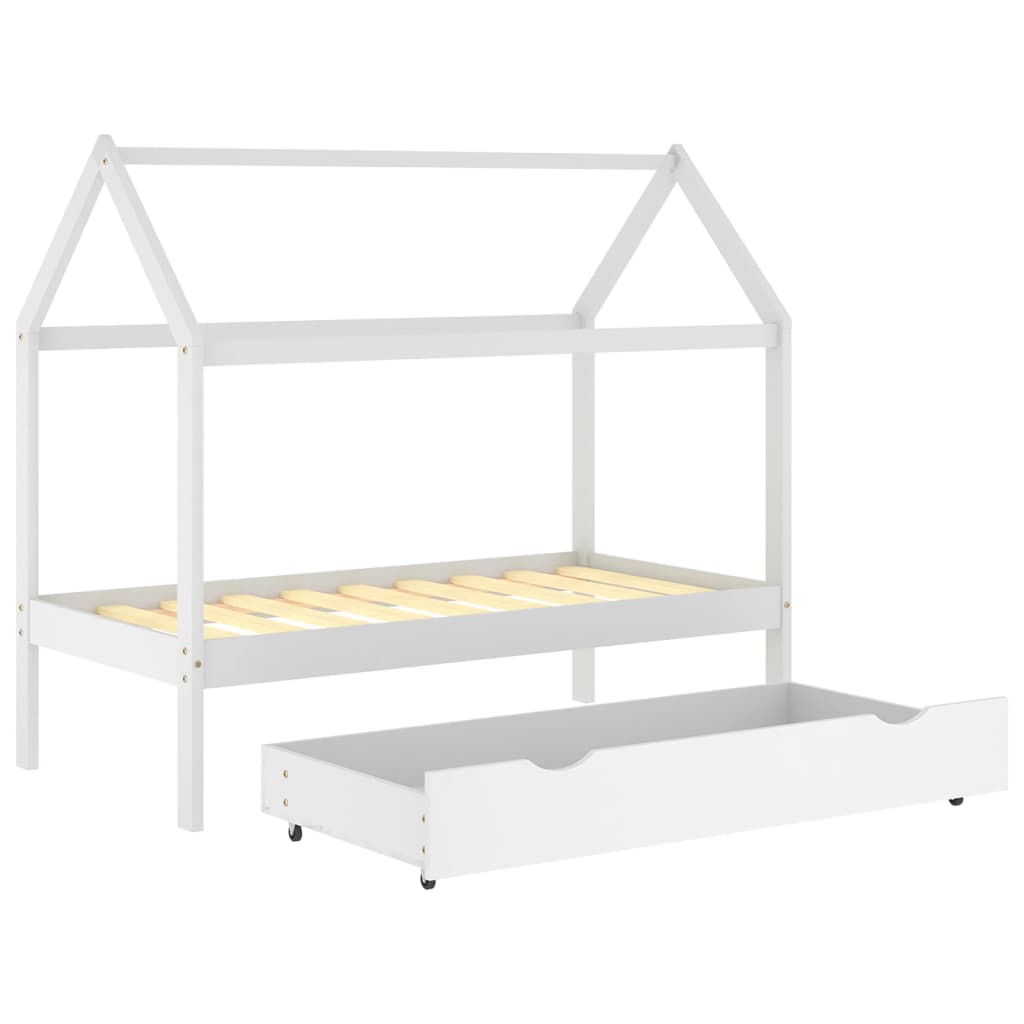 Ramme for barneseng med skuff heltre furu hvit 80x160 cm