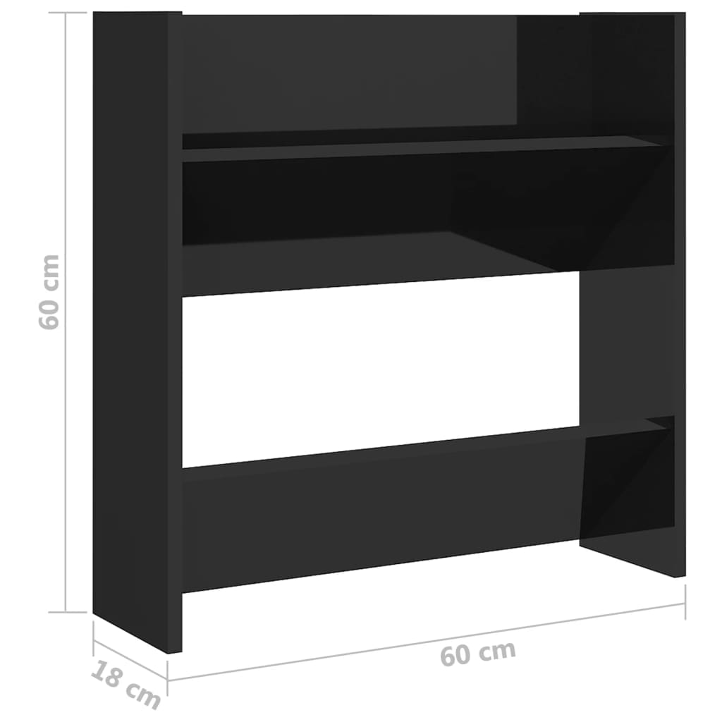 Veggskoskap 4 stk høyglans svart 60x18x60 cm konstruert tre