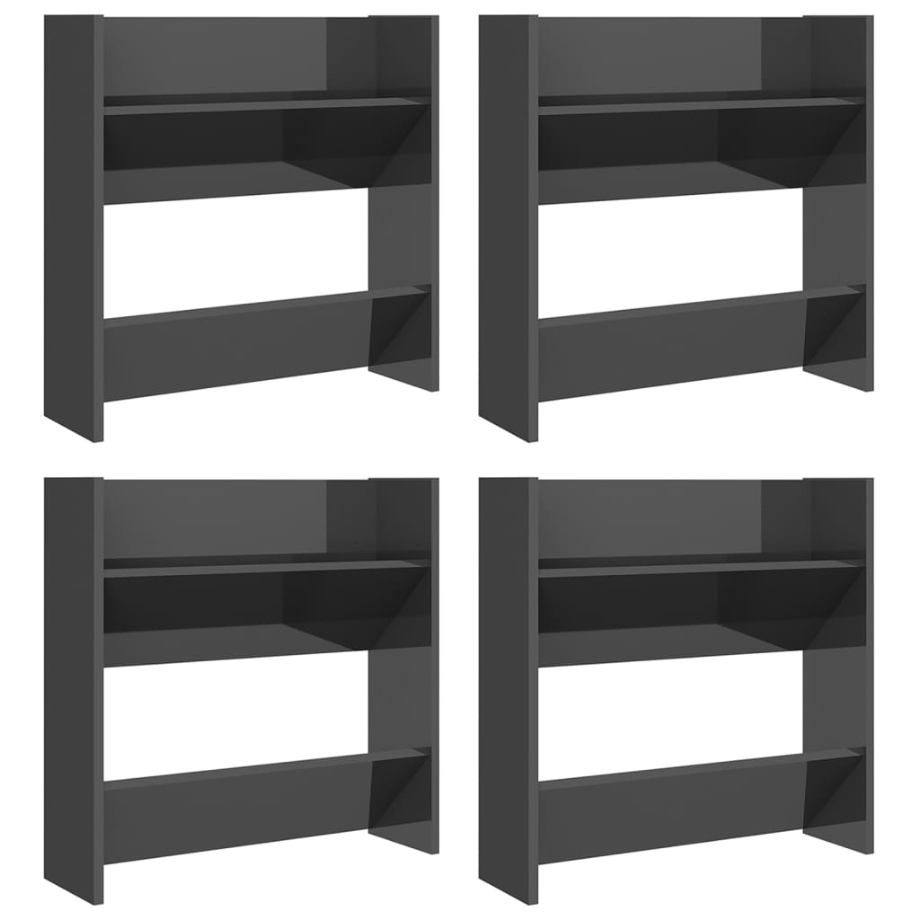 Veggskoskap 4 stk høyglans grå 60x18x60 cm sponplater