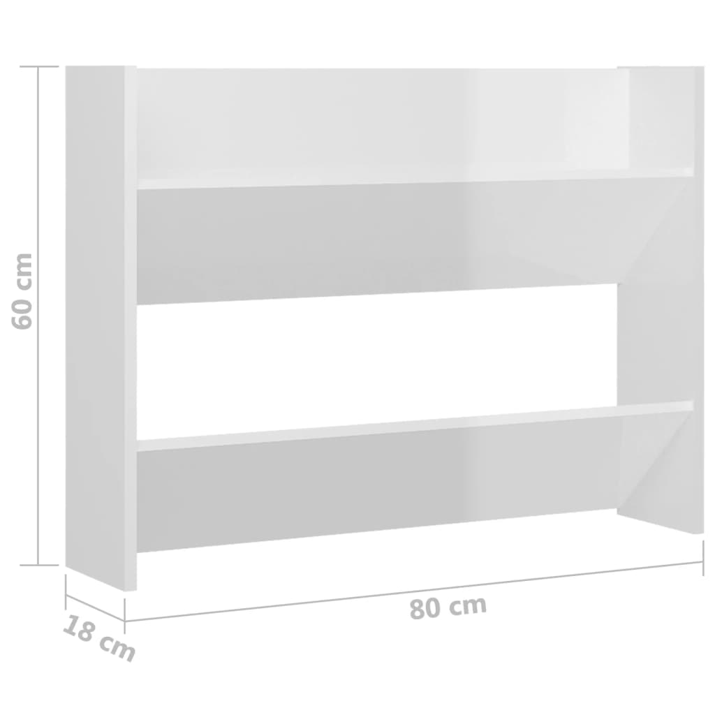 Veggskoskap 2 stk høyglans hvit 80x18x60 cm konstruert tre