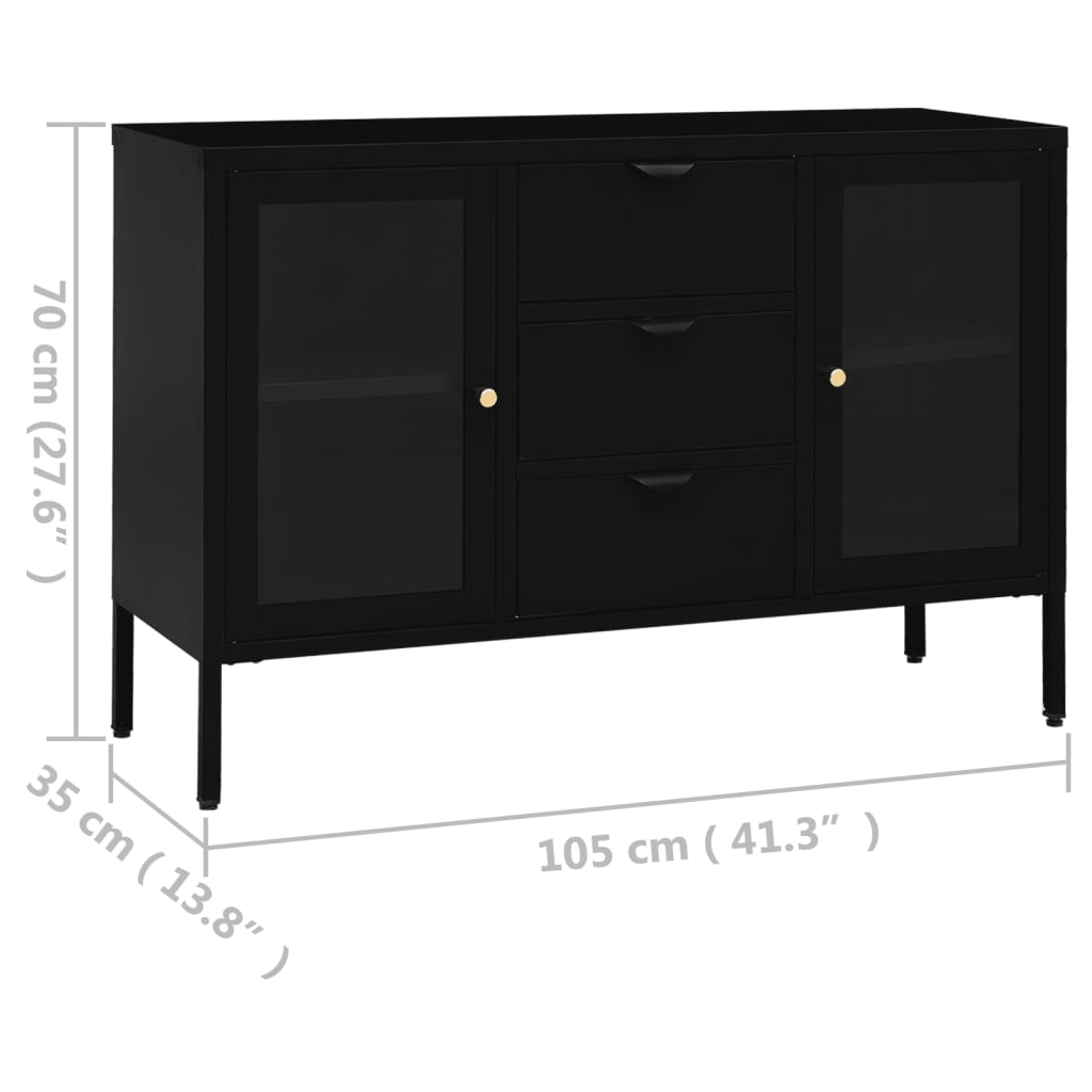 Skjenk svart 105x35x70 cm stål og herdet glass