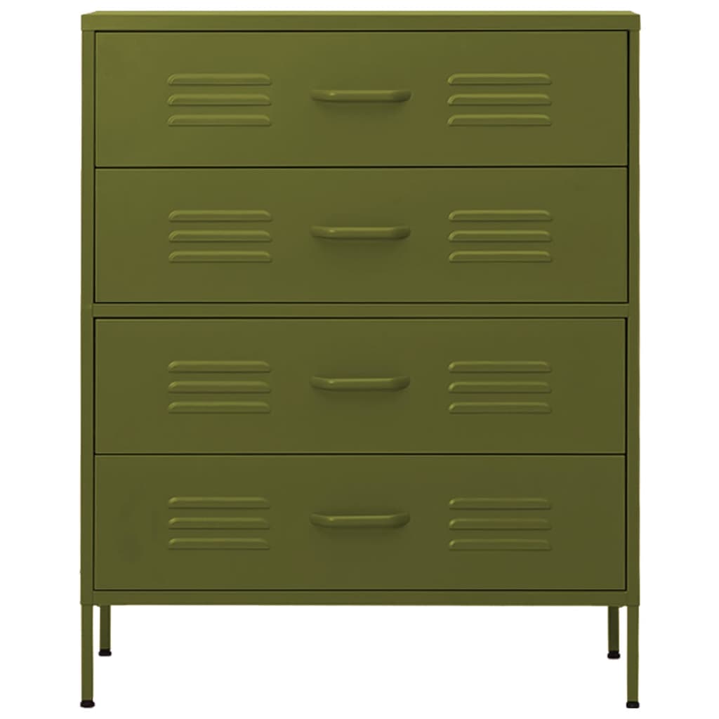 Kommode olivengrønn 80x35x101,5 cm stål