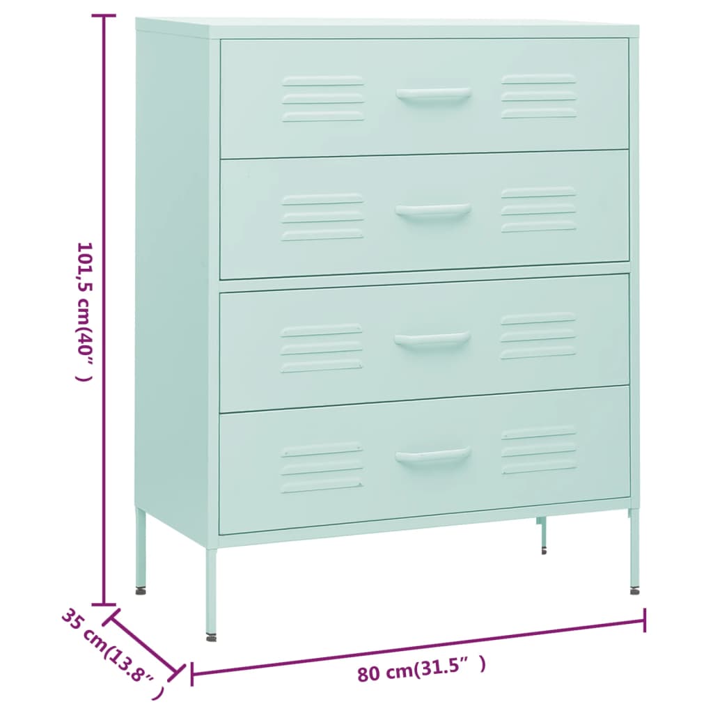 Kommode myntegrønn 80x35x101,5 cm stål