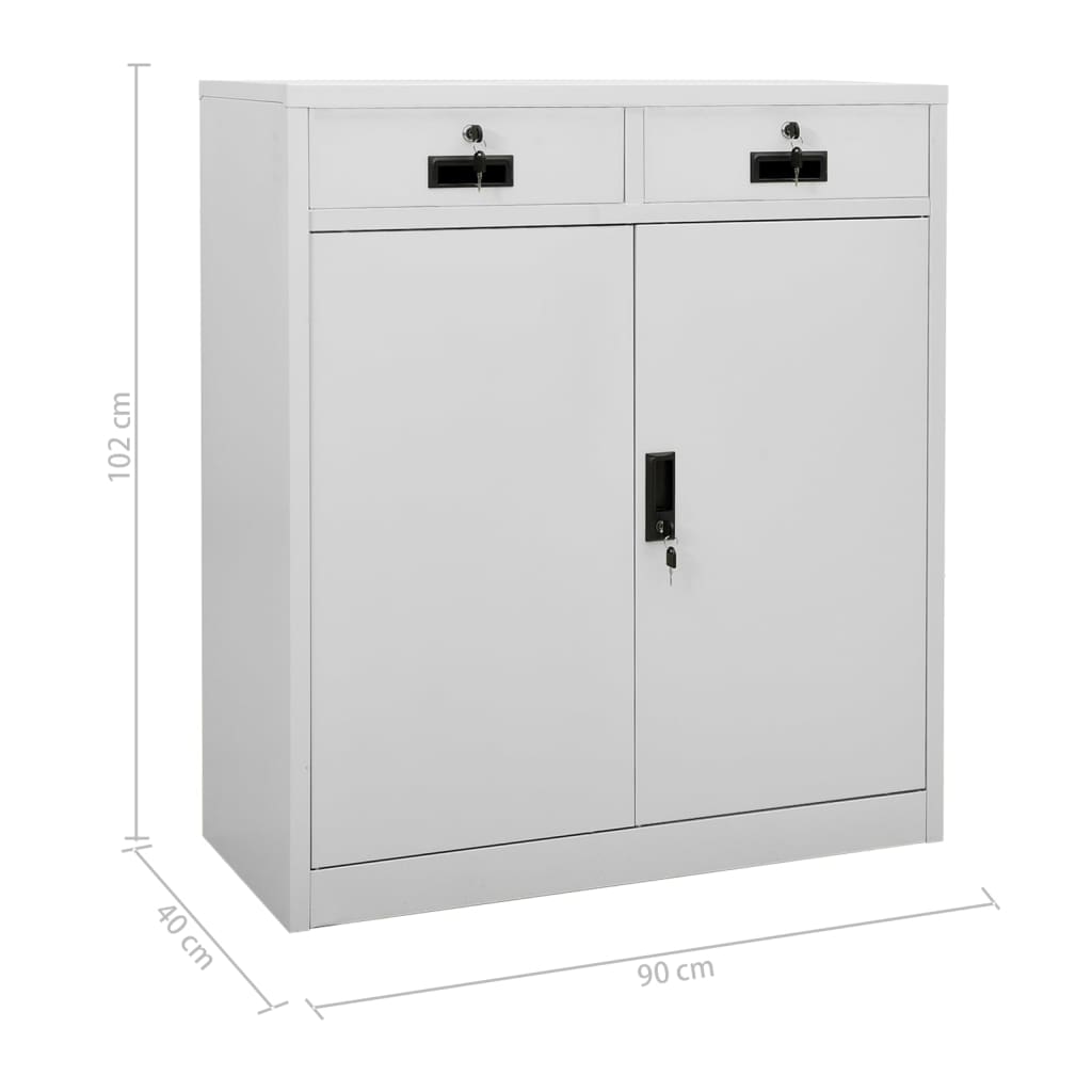 Kontorskap lysegrå 90x40x102 cm stål