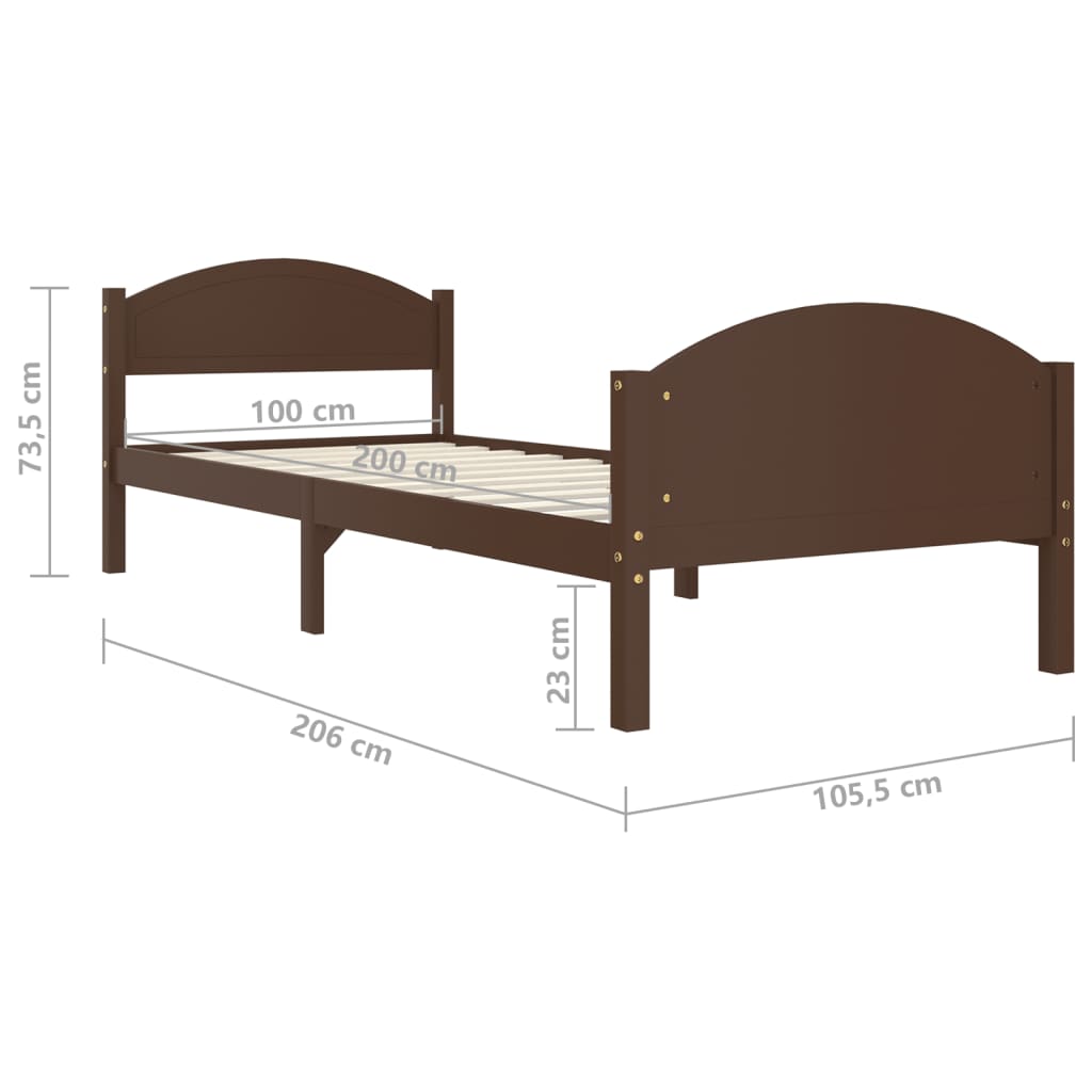 Sengeramme mørkebrun heltre furu 100x200 cm