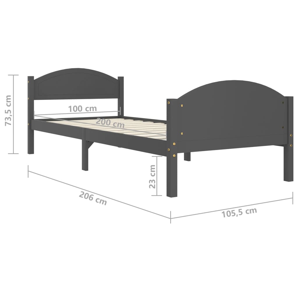 Sengeramme mørkegrå heltre furu 100x200 cm
