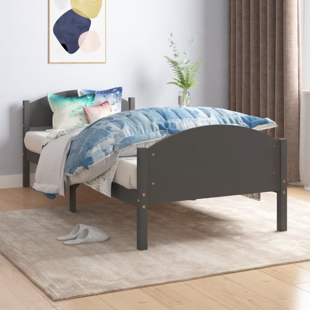 Sengeramme mørkegrå heltre furu 100x200 cm
