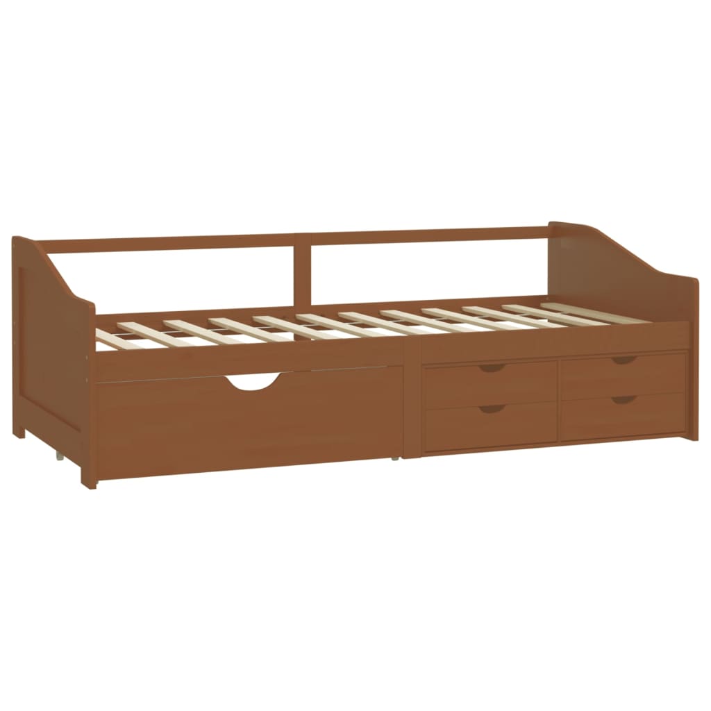 Sengeramme 3 seter med skuffer heltre furu 90x200cm honningbrun