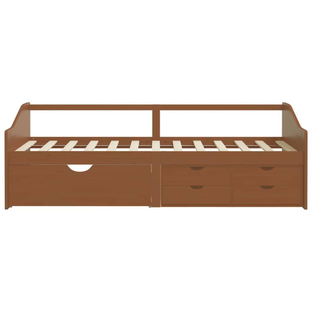 Sengeramme 3 seter med skuffer heltre furu 90x200cm honningbrun