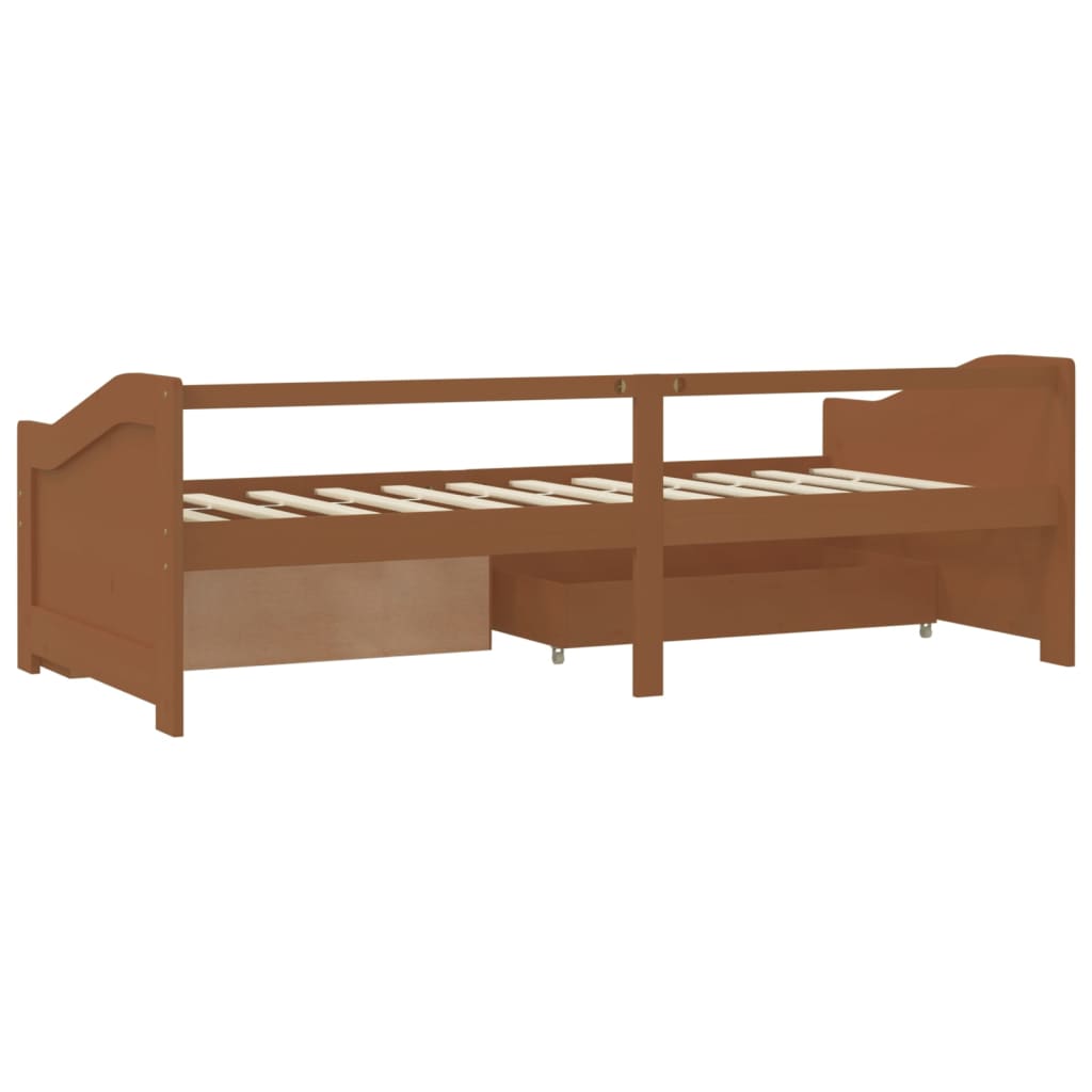 Sengeramme 3 seter med skuffer heltre furu 90x200cm honningbrun