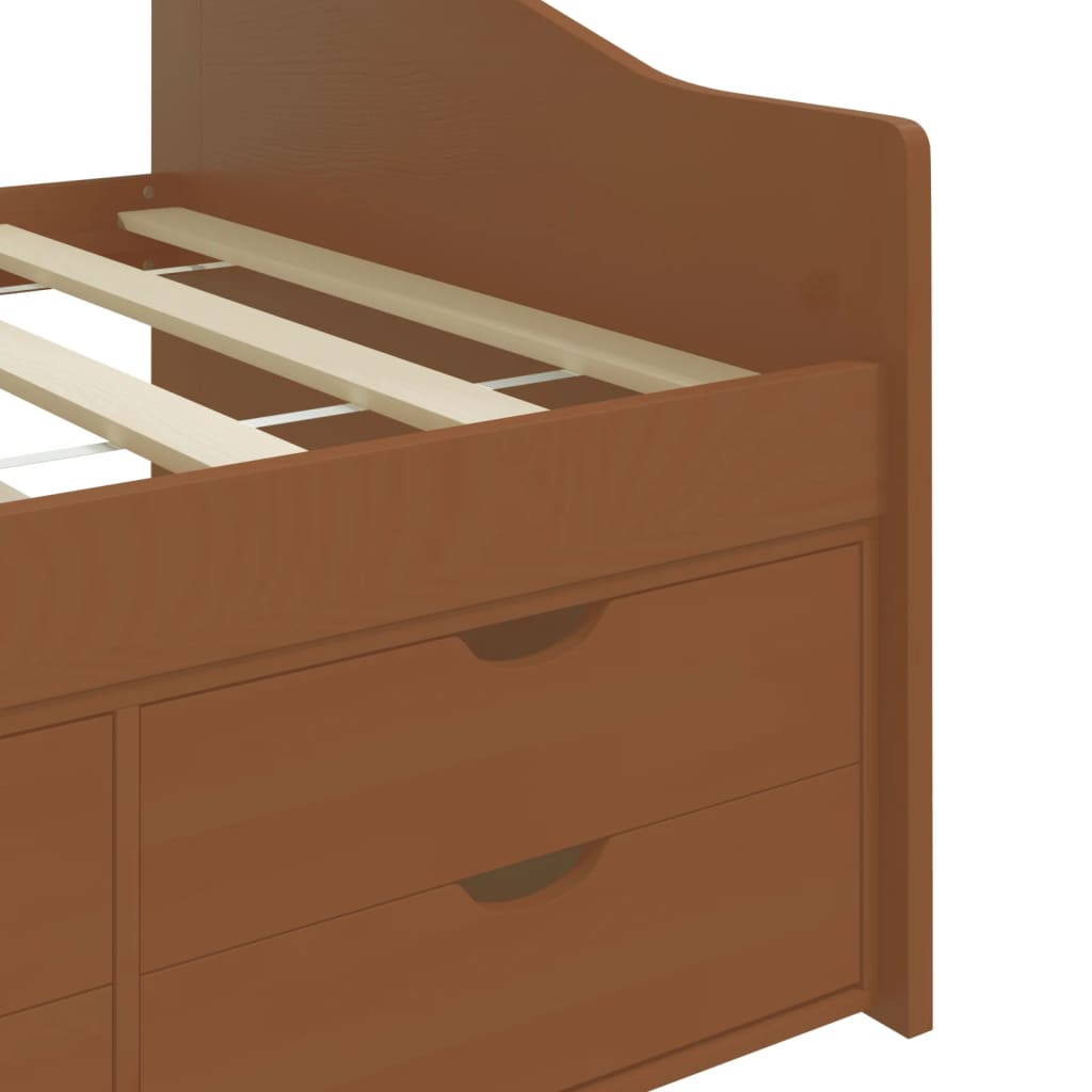 Sengeramme 3 seter med skuffer heltre furu 90x200cm honningbrun