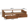 Sengeramme 3 seter med skuffer heltre furu 90x200cm honningbrun