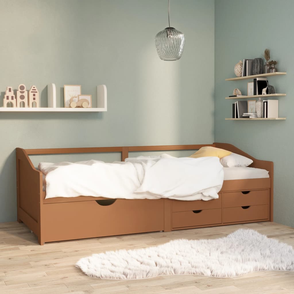 Sengeramme 3 seter med skuffer heltre furu 90x200cm honningbrun