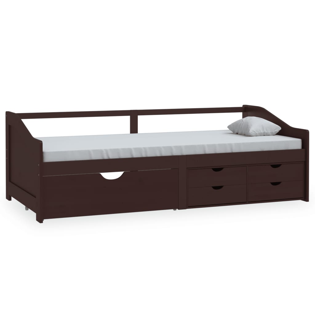 Sengeramme 3 seter med skuffer heltre furu 90x200 cm mørkebrun
