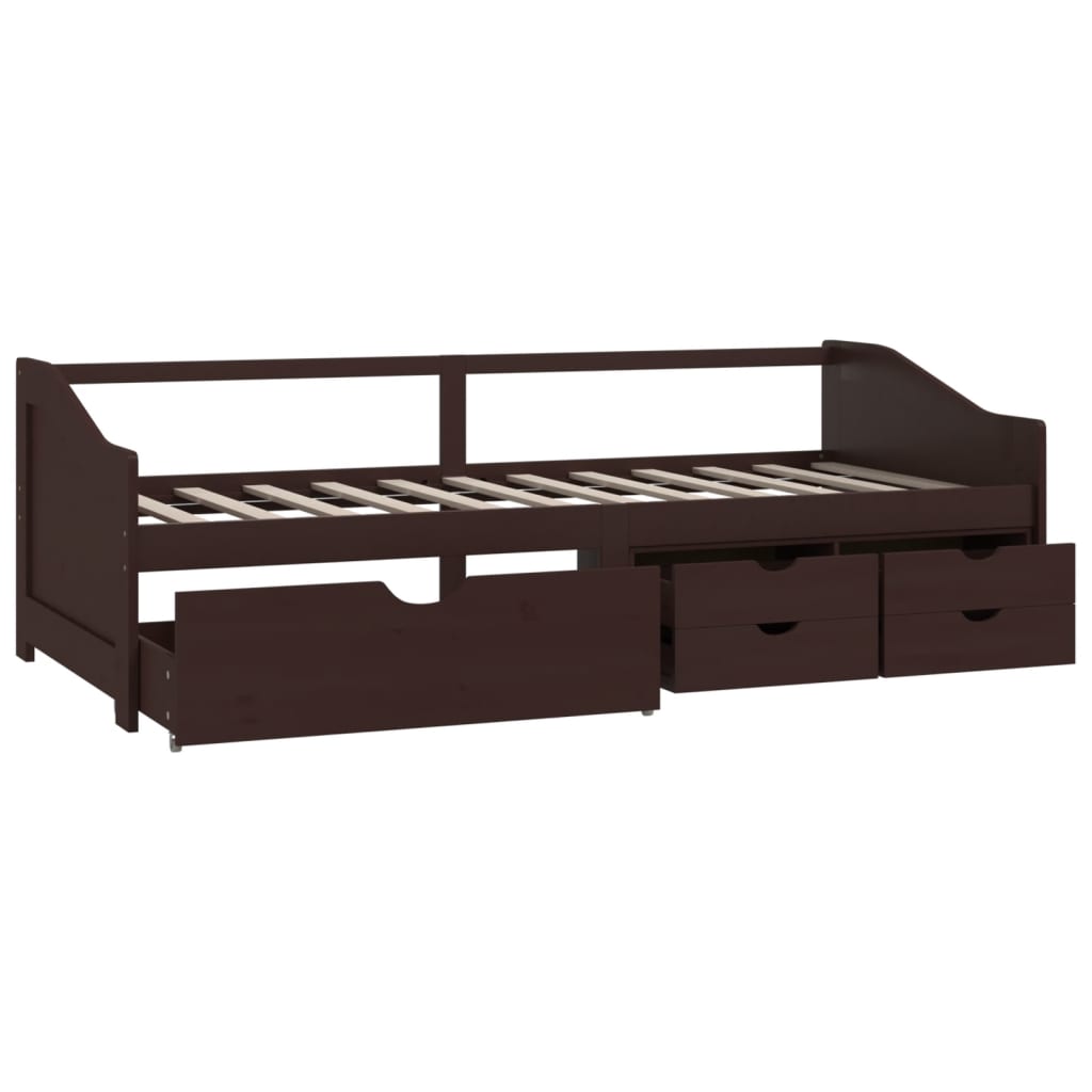 Sengeramme 3 seter med skuffer heltre furu 90x200 cm mørkebrun