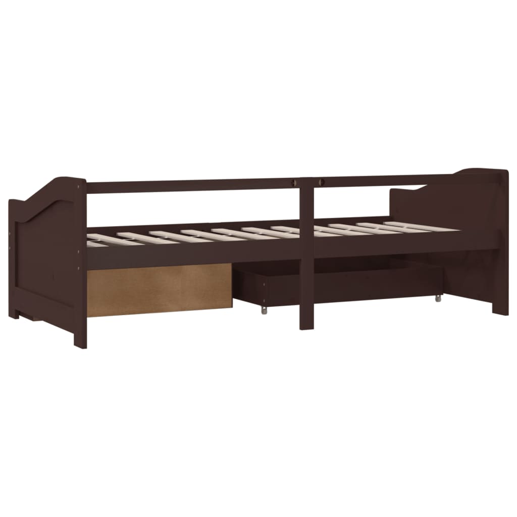 Sengeramme 3 seter med skuffer heltre furu 90x200 cm mørkebrun