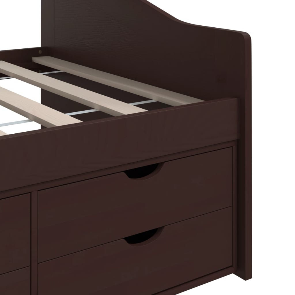 Sengeramme 3 seter med skuffer heltre furu 90x200 cm mørkebrun