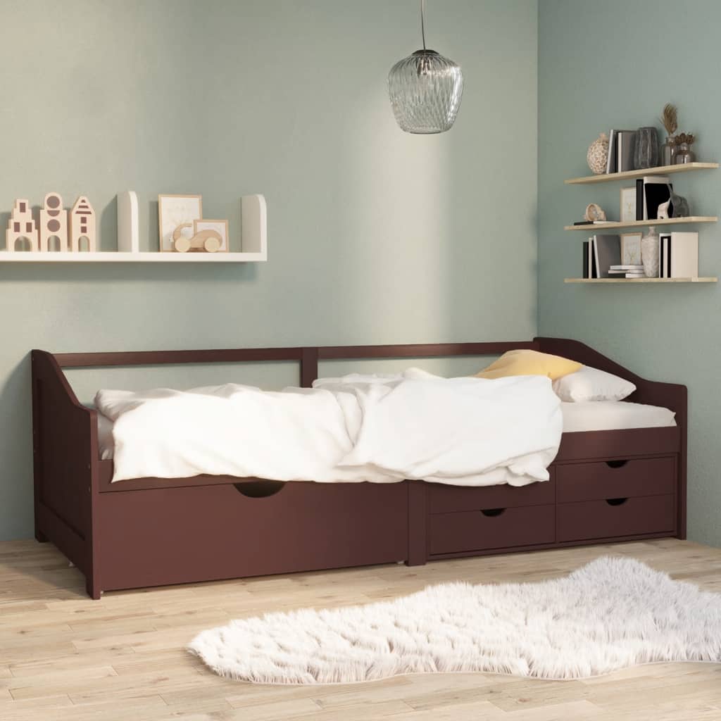 Sengeramme 3 seter med skuffer heltre furu 90x200 cm mørkebrun