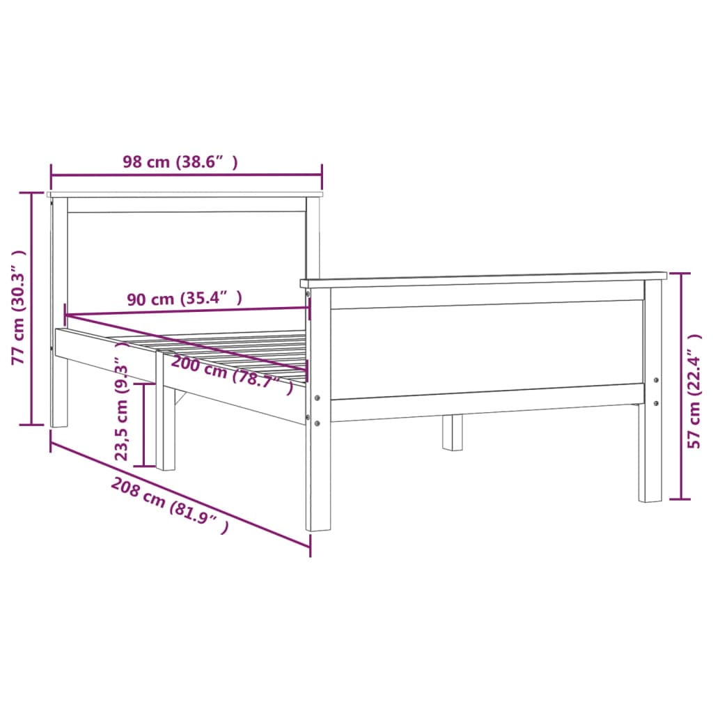 Sengeramme heltre furu 90x200 cm