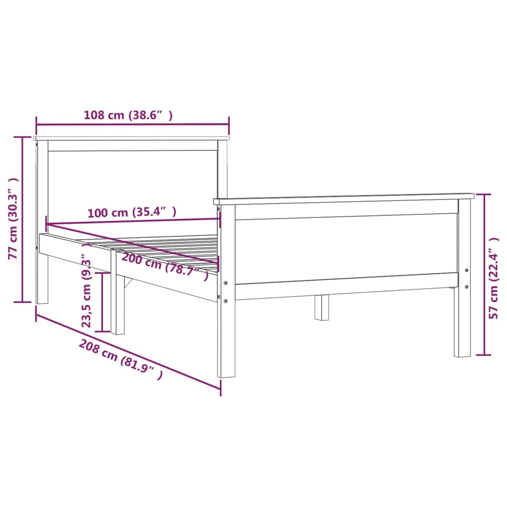 Sengeramme heltre furu 100x200 cm