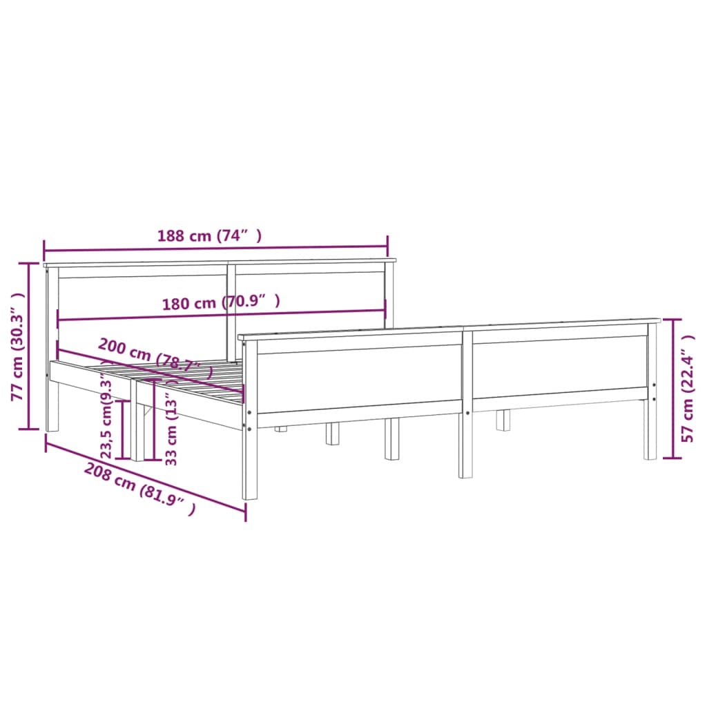 Sengeramme heltre furu 180x200 cm